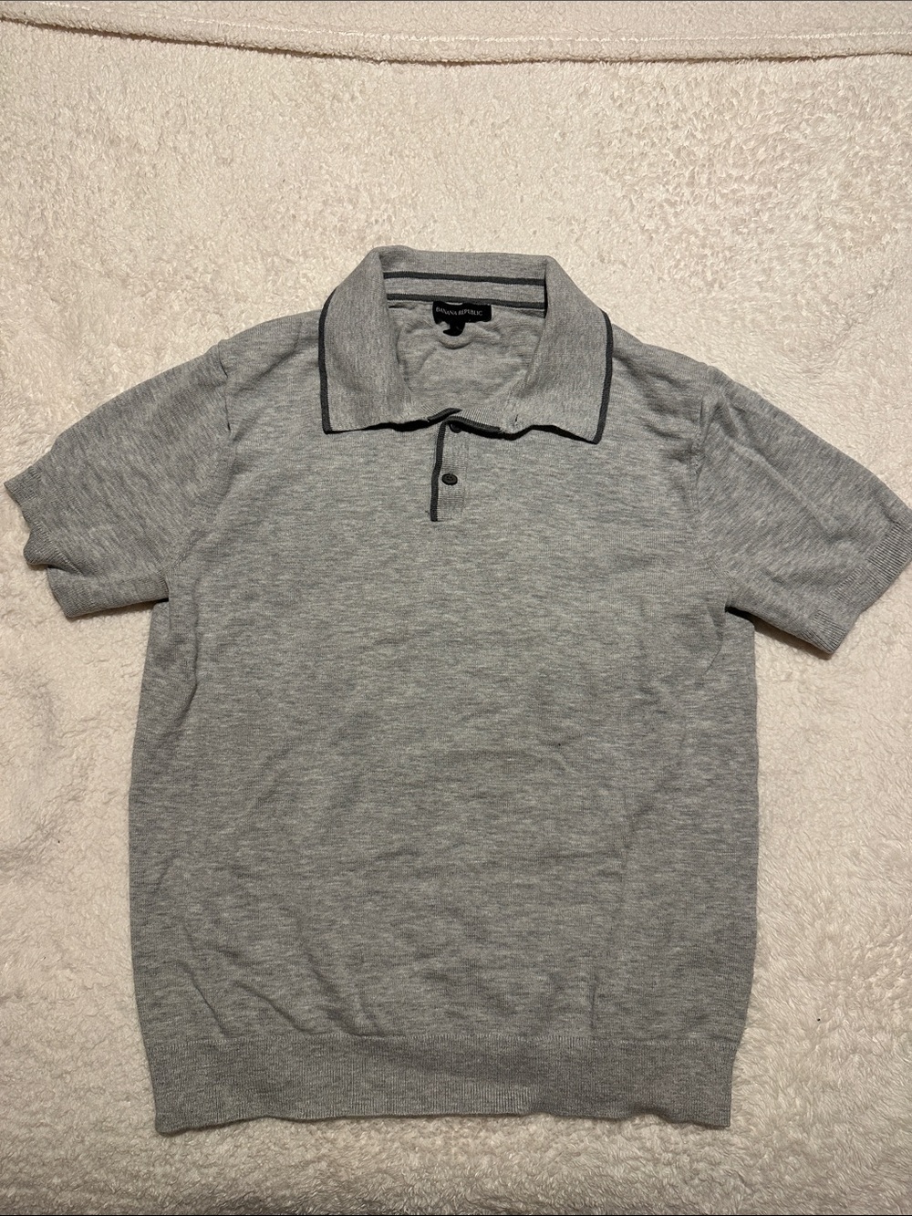 Banana Republic Heather Gray Polo with Contrast Trim - Used, Slightly Shrunken